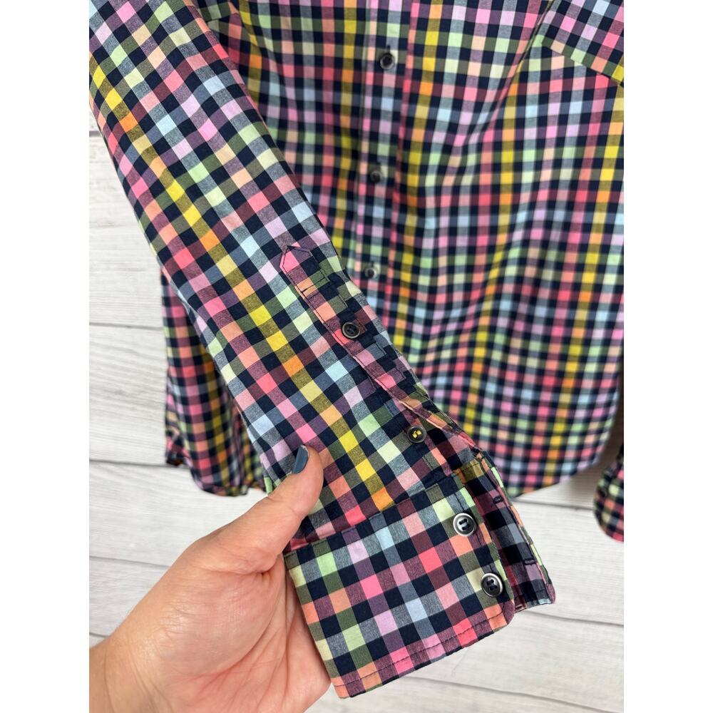 1901 Women's Colorful Gingham Button Up Long Sleeve Top Size Small - Picture 3 of 6